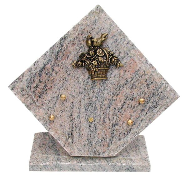 plaque cimetiere granit panier fleuri en bronze