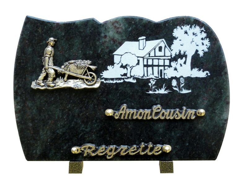 plaque funéraire en granit jardinier en bronze