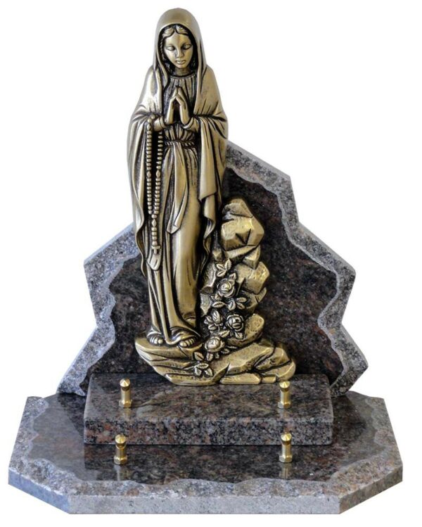 plaque funéraire granit avec vierge en bronze