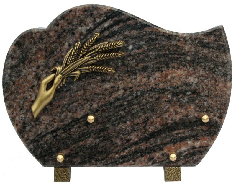 plaque funéraire granit avec tige de blé en bronze