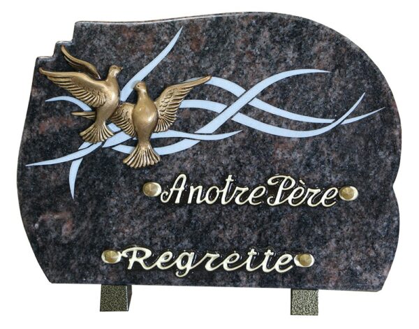 plaque funéraire granit oiseau en bronze