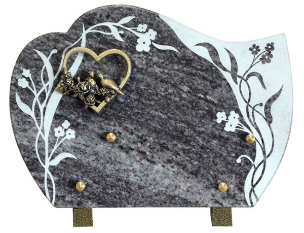 plaque mortuaire granit coeur en bronze