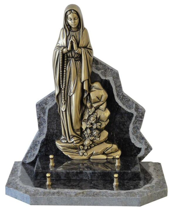 plaque funeraire granit vierge marie en bronze