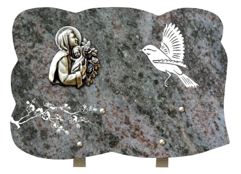 plaque funéraire granit avec bronze religieux