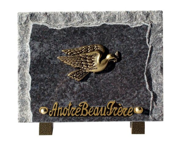 plaque mortuaire granit oiseau en bronze