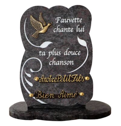 plaque funeraire granit feuillage sablé