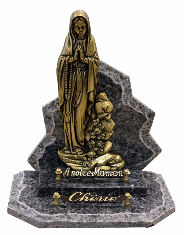 plaque funeraire granit vierge marie en bronze
