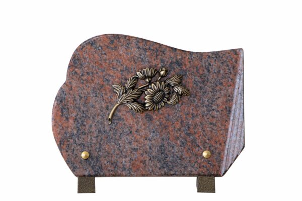plaque mortuaire granit bouquet champêtre en bronze