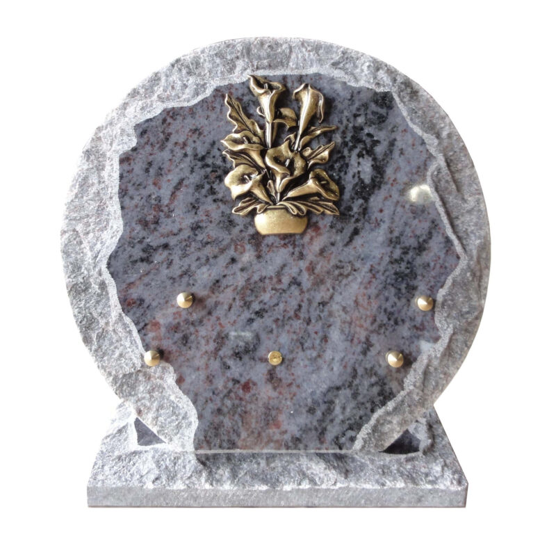 plaque funeraire granit ronde avec arums