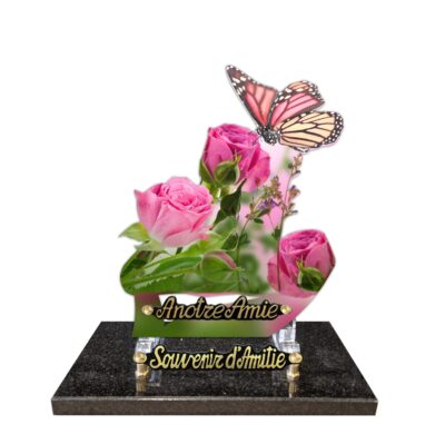 plaque funéraires fleurs et papillon