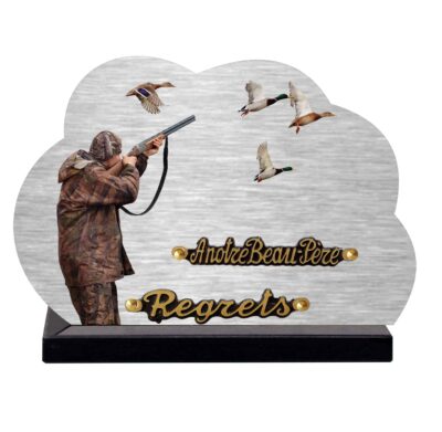 plaque funéraire chasseur et canards