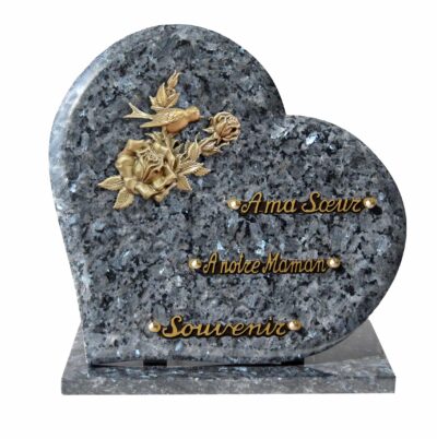 plaque funéraire oiseau sur rose