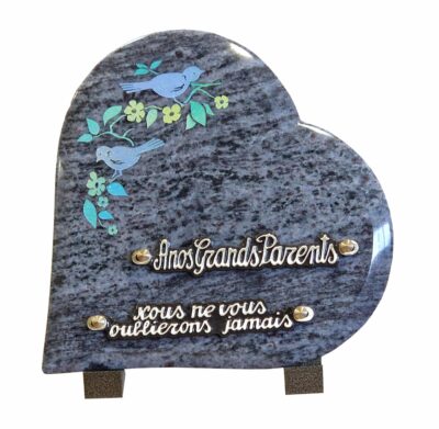plaque funéraire oiseaux colorés sur branche