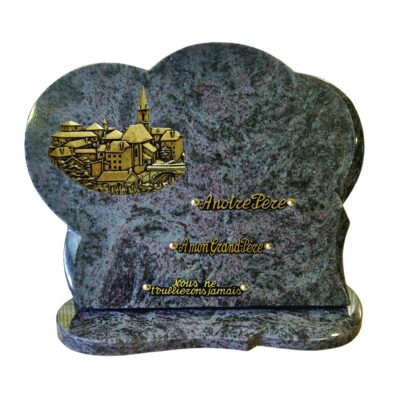 plaque funéraire granit avec village