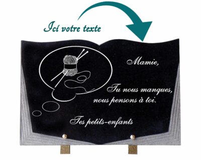 241b noir plaque funéraire pour couturière avec pelote de laine et aiguilles par plaques funéraires en ligne