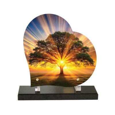 plaque funéraire arbre avec le soleil en forme de coeur