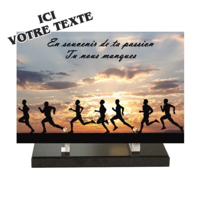 plaque funéraire coureurs coucher de soleil